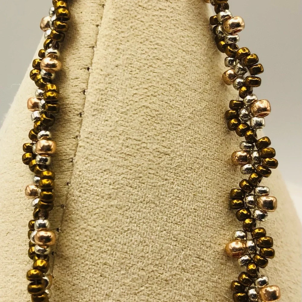 Silver Brown Beaded Bracelet Copper Accents Fashion minimalist NEW - Picture 4 of 5